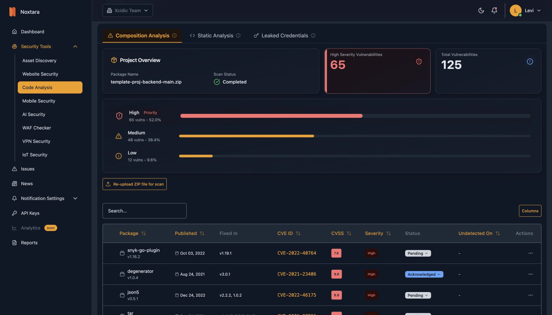 Noxtara app dashboard